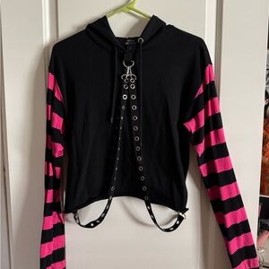 Hot Topic Black and Pink Striped Crop Top